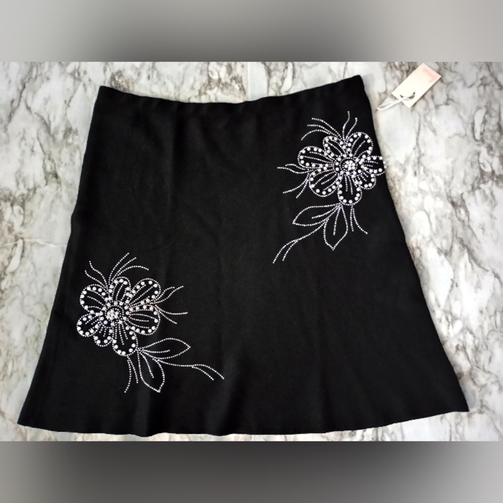 NWT Luna Black Faux Wool Skirt With Beaded Embellishments Size 2X